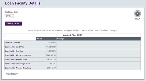 Loan facility details display